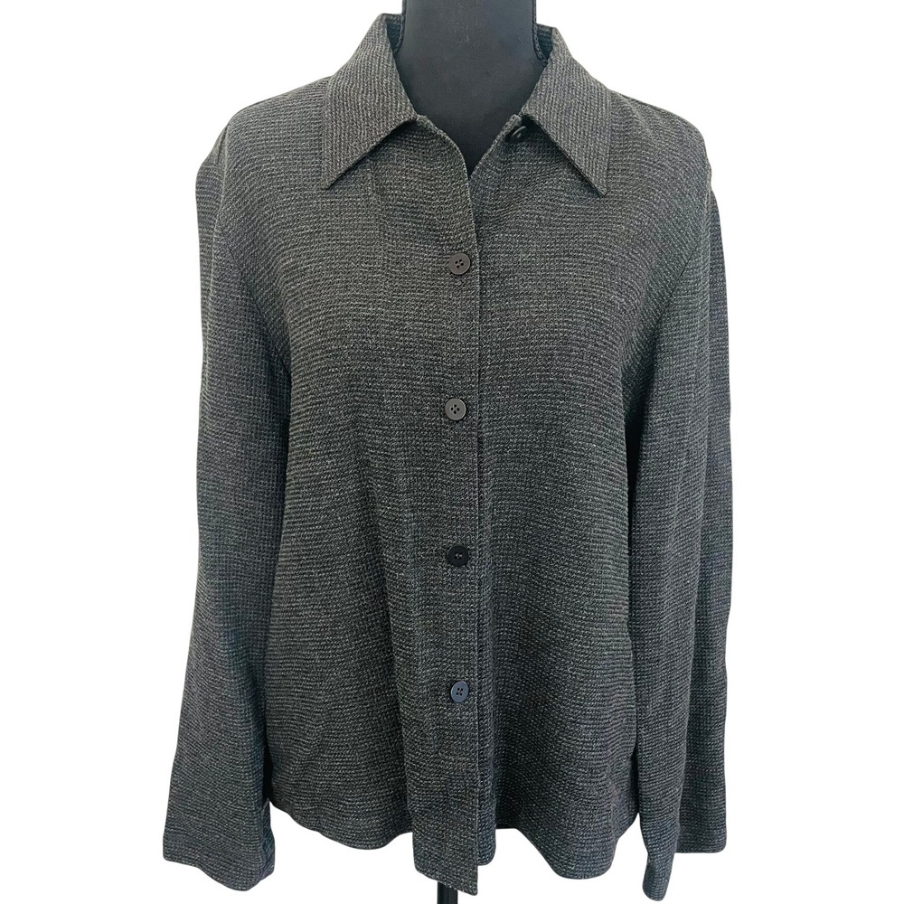Eileen Fisher Waffle Wool Blend Italian Button Front Shirt Jacket Grey Womens SM - Picture 1 of 9